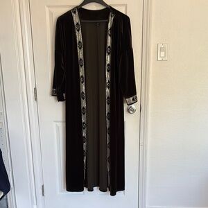 Brown Traditional Velvet Long Robe with Silver Trim Central Asia
